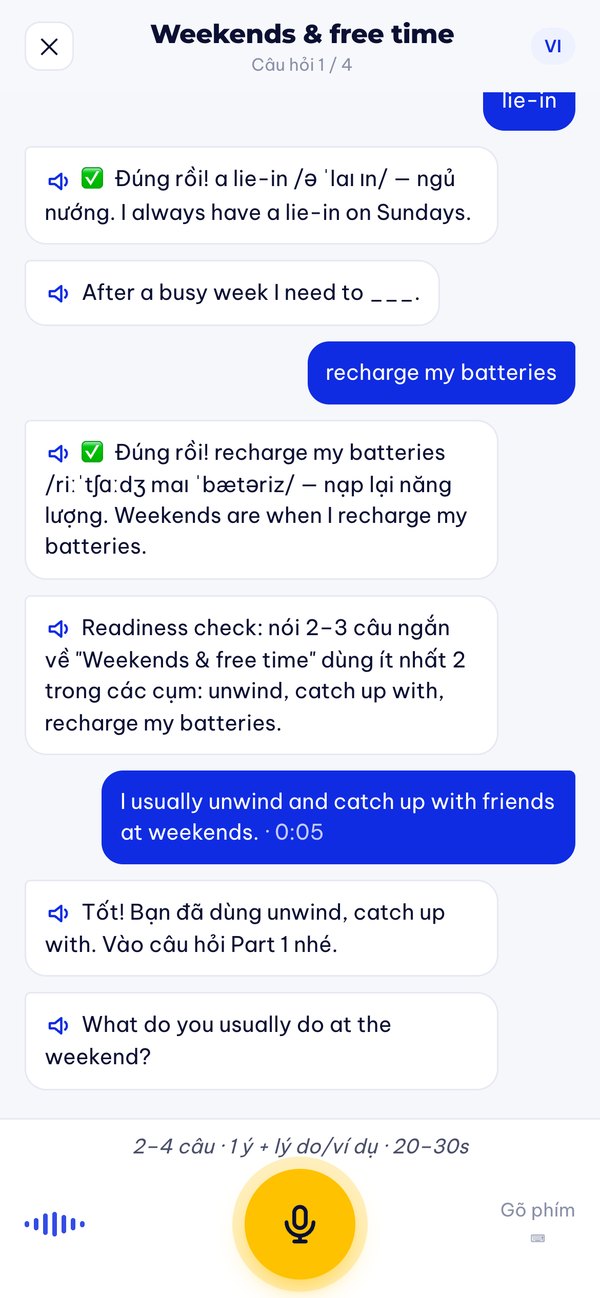 Màn hình luyện câu hỏi